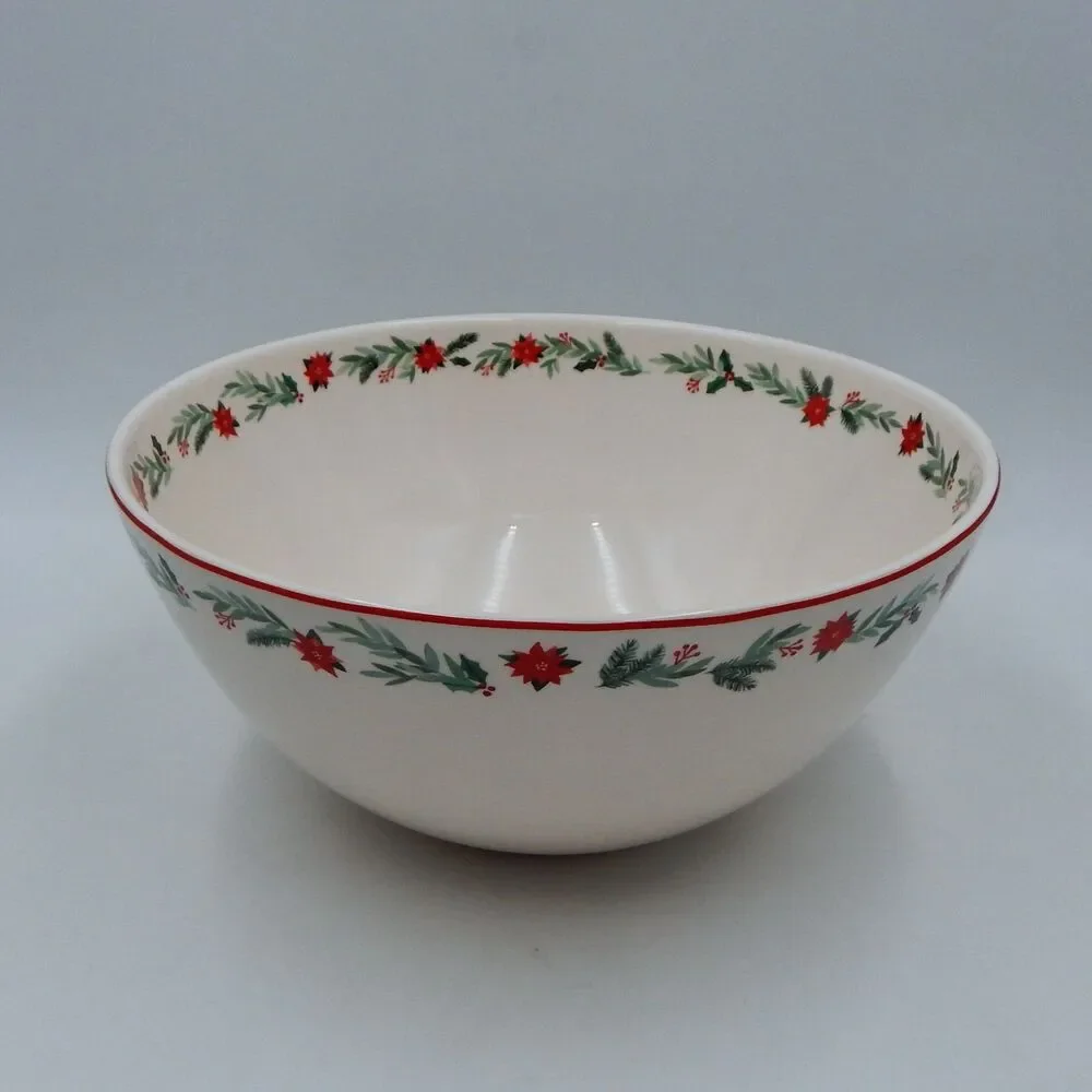 Sur La Table Nutcracker Pine Poinsetta Bow Serving Bowl 10-1/2 Inch